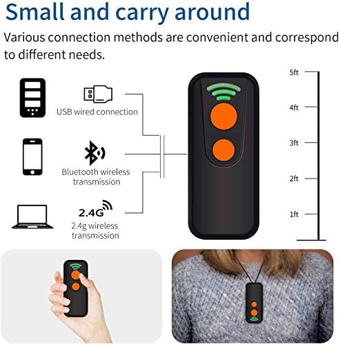 1D 2D Bluetooth Barcode Scanner,Symcode Wireless Mini QR Portable Barcode Scanner Reader 1800mAH Battery 16M Storage Space 100 Meters Transmission Distance