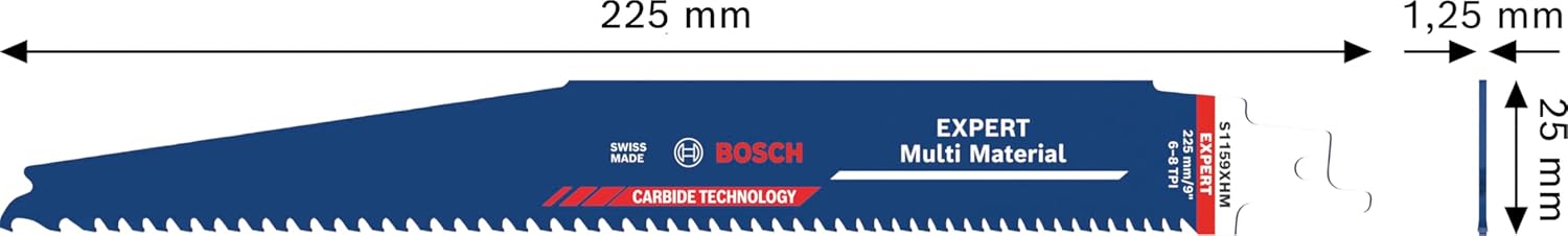 Bosch 3X Expert Multi Material S1159XHM Blade (for Cast Iron, Wood with Metal, Length 225 mm, Professional Accessory Reciprocating Saw)