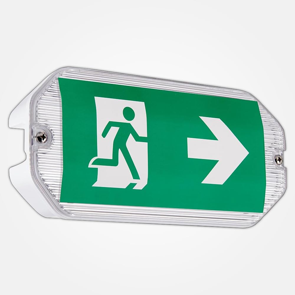Ledbrite White Emergency Wall Light 3W Maintained & Non-Maintained Compact Weather Resistent Emergency Bulkhead Ip65 Rated Fire Safety Light Fitting Exit Legend Included