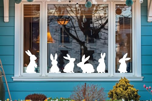 JarThenaAMCS 9 Sheets Easter Window Clings White Bunny Rabbit Window Stickers Double-Side Glass Decals for Spring Home Party Decoration, 7.9 x 11.8 Inch