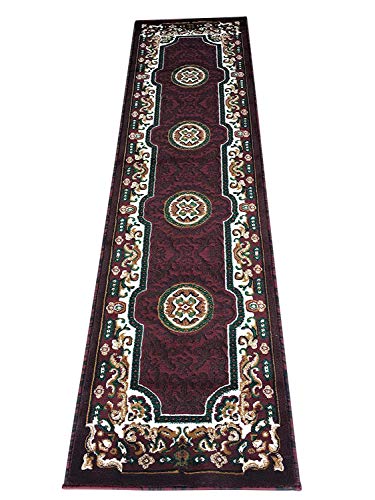 Traditional Runner Persian Area Rug Burgundy & Green Design D123 (2 Feet X 7 Feet)