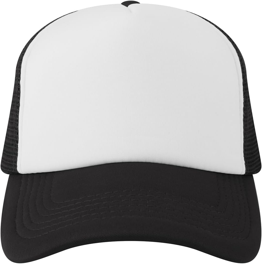 TOPTIE Polyester Foam Front Mesh Back 5 Panel 2 Tone Trucker Hat-Black White