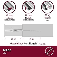 Euro Tische 1 Paar (2 Stk.) Schubladenschienen Vollauszug Mit und Ohne SoftClose, Schienen für Schubladen, Kugelauszug präzise Schubladen Auszüge aus Stahl, Verschiedene Größen (30-60 cm) – Ansicht 4