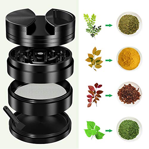 iRainy [Large 3 Inches] Spice Herb Grinder with Pollen Catcher, 4 Pieces, Metal Black - Thumbnail 5