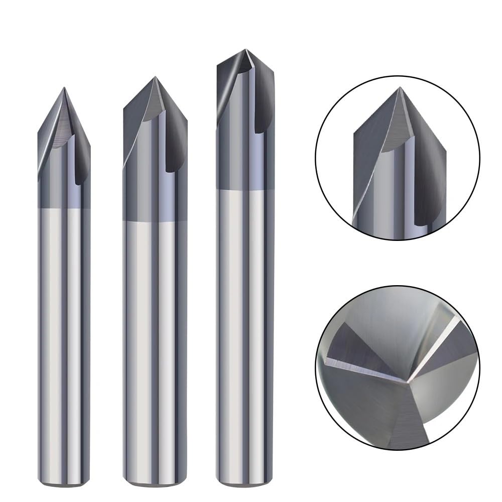 Fresa de extremo de chaflán de carburo de 3 flautas, broca de ranura en V de 60/90/120 grados, fresa HRC50 for grabado y desbarbado CNC.(12xD12x90degrees)
