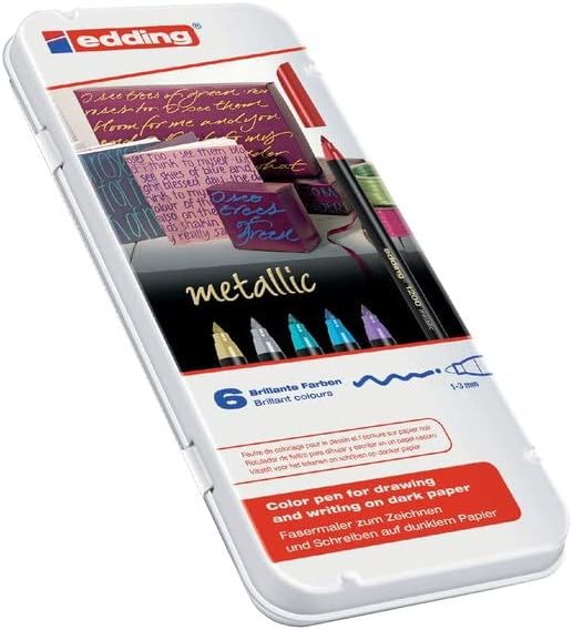 edding 1200 metallic color pen - multi-colored - 6 pens - round nib 1-3 mm - glitter metallic markers for writing,drawing and sketching-for guests books,card making,DIY photo albums and scrapbooking