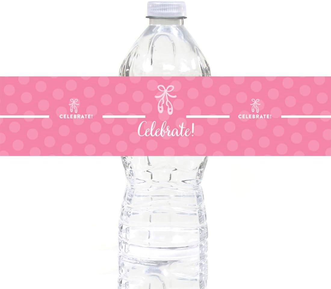 Andaz Press Birthday Water Bottle Labels Stickers, Ballet Flats Shoes, 20-Pack, for Decor Decorations Dessert Table Wraps