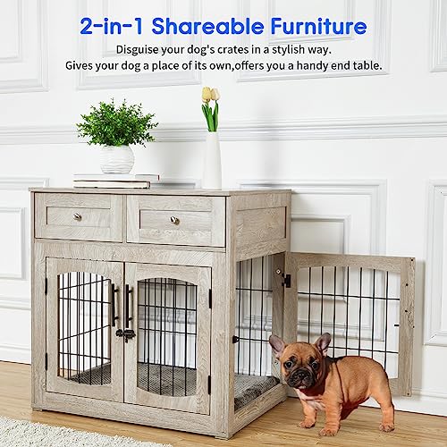 Dog Crate Furniture with Drawers, Wooden Dog Kennel Furniture for Large Breed,End Table Wood Dog House for Indoor Use,Dog Crate for Small/Medium/Large Dog - Image 3