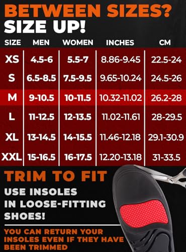 Image of CRUVHEAL 220+ lbs Plantar Fasciitis High Arch Support Insoles Men Women - Orthotic Shoe Inserts - Boot Work Shoe Insole (M, Black)