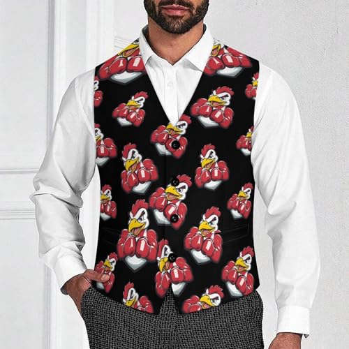 Muscular Rooster Fighting Cock Suit Vest for Men Waistcoat Dressy V Neck Button Down Sleeveless Business Jacket Coat4