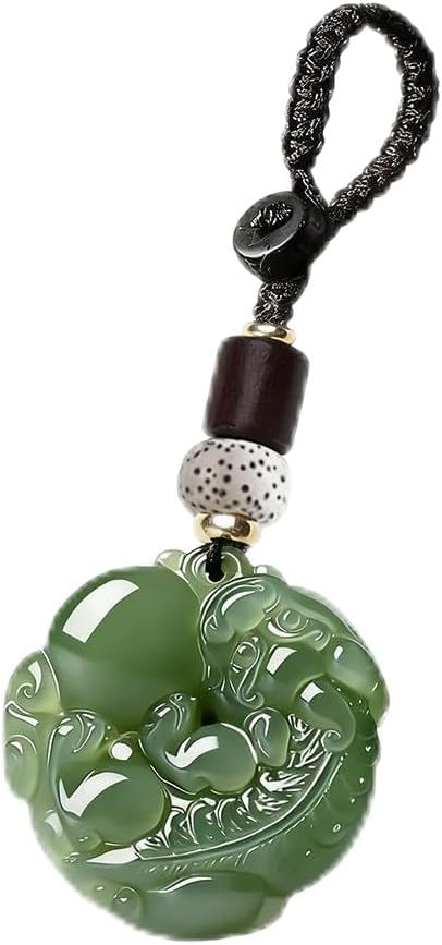Angyape FengShui Wealth And Luck Keychain, Pixiu Double-sided Carve Jade Protection Lucky Amulet Gifts Accessories