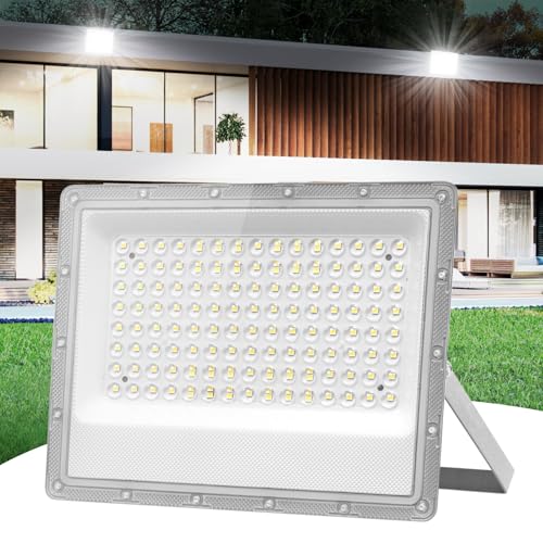 Dibaful 100W Led Floodlight Outdoor, 10000LM LED Security Light, 3000K Warmld White Led Flood Lights, IP66 Waterproof Wall Lights Work Lighting for Garden, Porch, Backyard, Garage & Warehouse