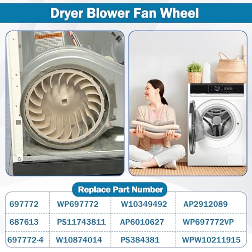 Roue de ventilateur de sèche-linge 697772 pour Whirlpool Maytag