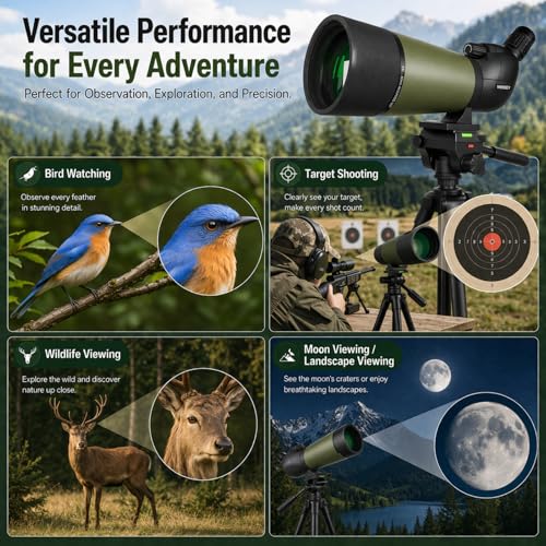 Image of NWDEY Spotting Scope 25-75x80, BAK4 Prism FMC Optics, Waterproof Spotting Scope with Upgraded Tripod, Phone Adapter and Carrying Case for Bird Watching, Target Shooting, Wildlife Viewing