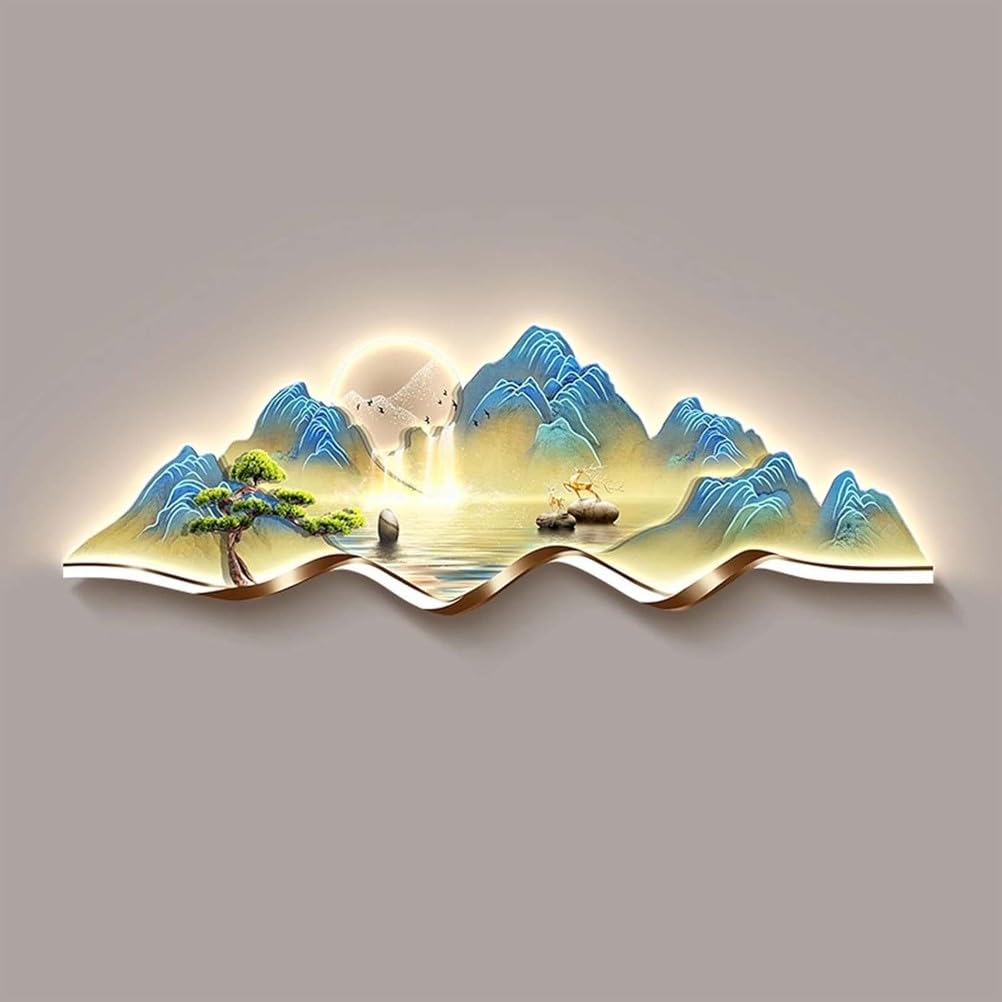 3D-Landschafts-Wandkunst mit LED-Licht, Skulpturgemälde für Eingänge und Büros, einladende Kiefern-Szenen-Dekoration, ideal für Flur und Wohnräume
