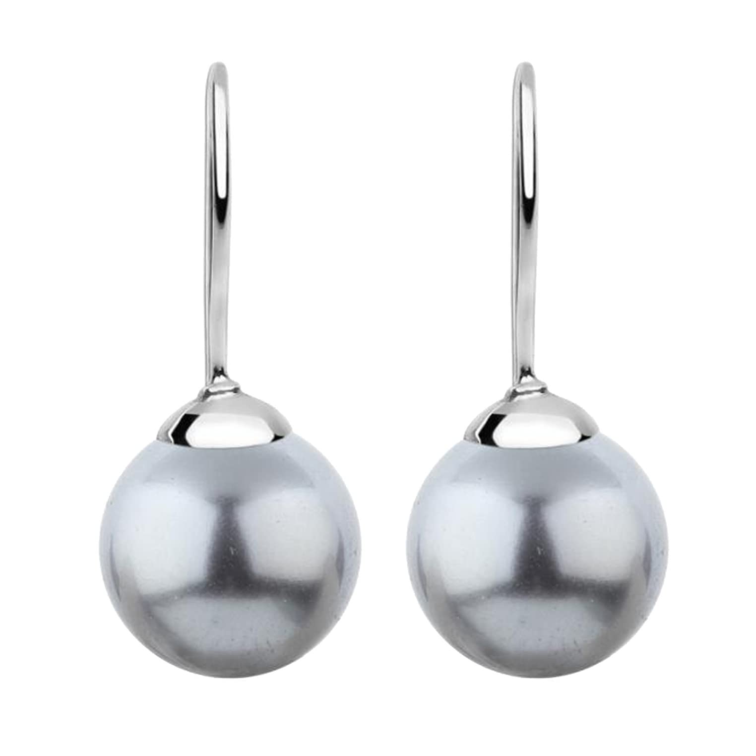 Nenalina Ohrringe Silber 925 Damen mit Glas Perlen 10 mm Grau