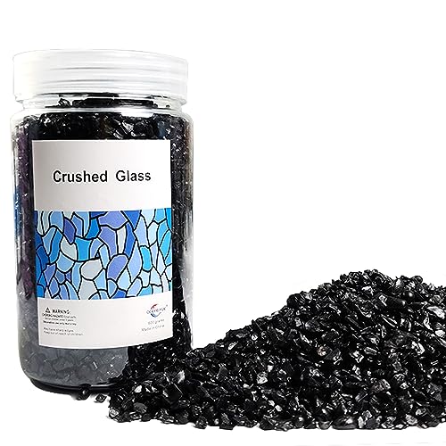 Image of Black Crushed Glass Sand Broken Glass Pieces for Resin Art,Crafts,15 OZ | Fairy Garden,Fish Tank Rocks Stones,Aquarium Pebbles,Vase Fillers,Candle Holder Decorations