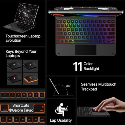 Image of typecase Edge for iPad Air 13 (M3 /M2) & Pro 12.9 (6th /5th /4th /3rd Gen) with 11-Color Backlit & Precision Multi-Touch Trackpad, Magic Floating Keyboard (NOT FIT to Pro 13 (M5 /M4) - James Orange'26