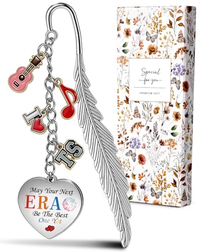 Buleens Bookmarks for Women Reading - Book Marks for Readers Book Lovers Feather Music Guitar Red Personalized Metal Bookmark with Pendants Pretty and Aesthetic Book Accessories Reading Gifts