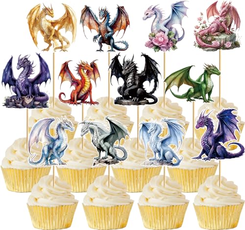 Dargon Cupcake Toppers Dargon Cake Decorations Dragon Birthday Party Decorations with Unique Various Dargon Themed Cupcake Toppers for Dragon Party Decorations