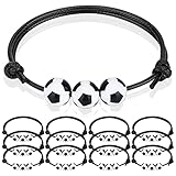 12Pcs Soccer Charm Bracelets Soccer Party Favors Soccer Beads Adjustable Wristbands Inspirational Sport Ball Bracelet for Men Women Teens Birthday Graduation Party Holiday Gifts Soccer Favor for Team