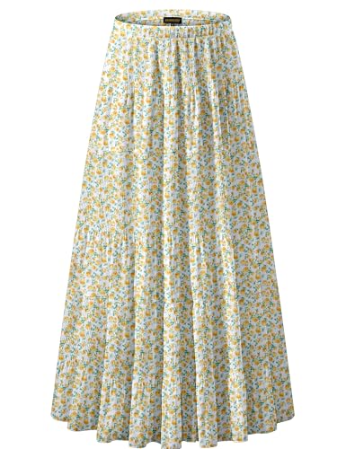 Women's Chiffon Elastic High Waist Pleated A-Line Maxi Skirt