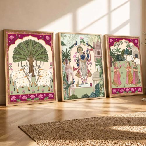 Image of Shrinath Ji Wall Painting Set of 3 - Divine Pichwai Art for Home Decor