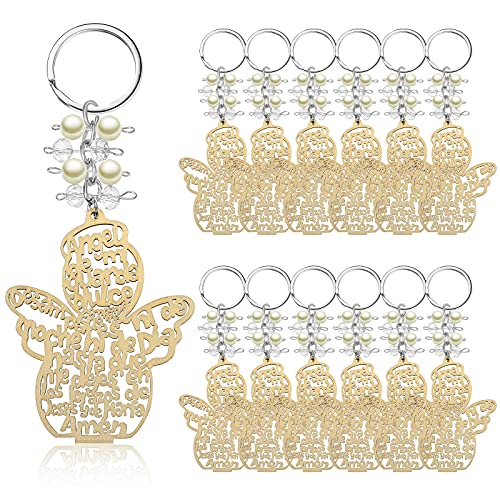 Baptism Angel Key Ring Baptism Wood Keychain Baptism Favor Baptismal Souvenirs Communion Favors recuerdos de bautizo for Boy or Girl (15 Pieces)