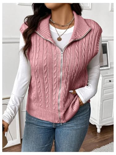 Image of Floerns Women's Plus Size Mock Neck Zip Up Sweater Vests Sleeveless Cable Knit Cardigans