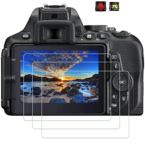 PCTC Tempered Glass Screen Protectors Compatible for Nikon D5300 D5500 D5600 Digital Camera (3 Packs), 2* Hot Shoe Cap Cover Easy to Install
