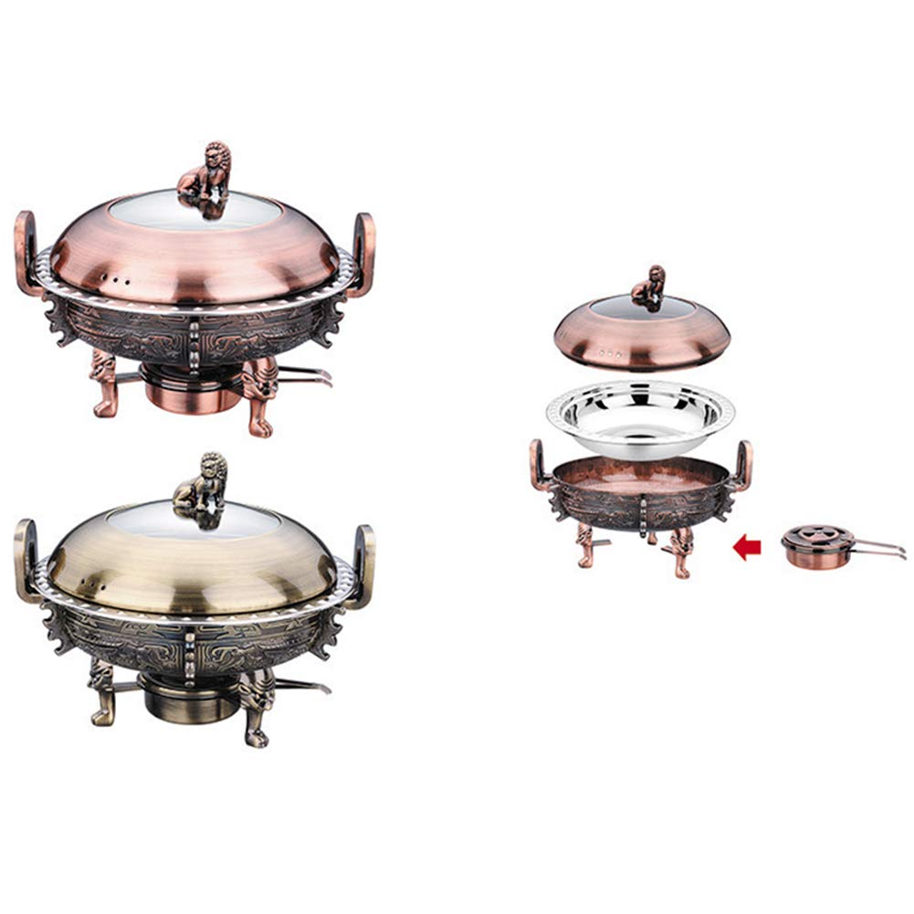 Chafing Dish de 3 L, Juego Completo de Calentadores Redondos de Acero Inoxidable con bandejas, Soporte de Aluminio, Tapa Visible y recipientes para Combustible para Bodas, bufés y