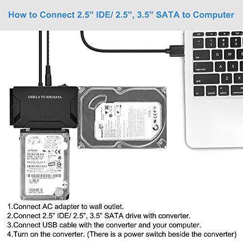 Usb To Sata Ide Hdd Adapter - Usb 3.0 Cable To 2.5" 3.5" Sata Ide Hard Drive Converter For Windows 10/8/ 7/Xp, Mac, Internal To External Laptop Ssd Reader Kit, File Data Transfer Conversion Cord #TOP7
