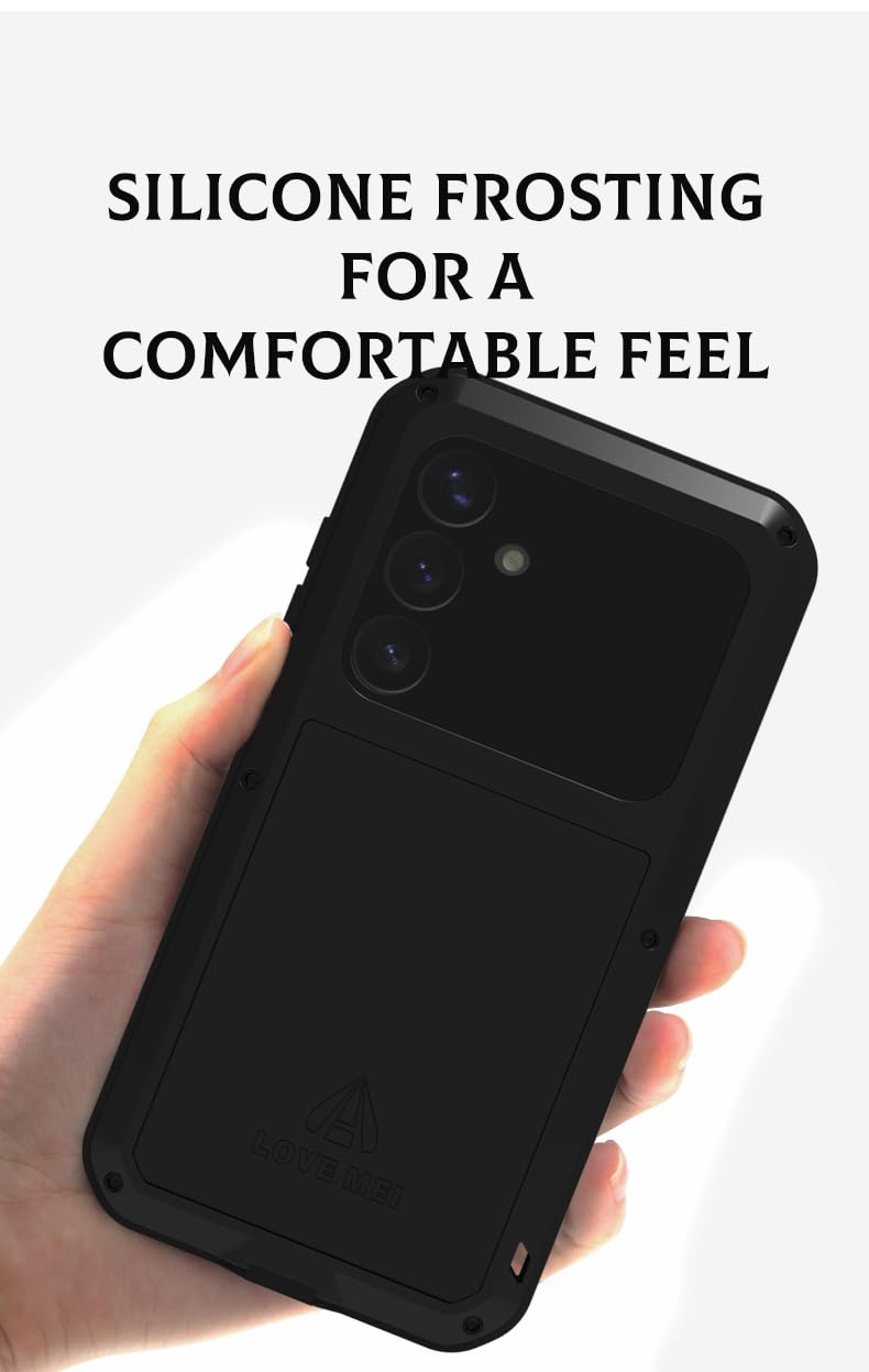 LOVE MEI Compatibile con Samsung Galaxy S25 Plus, sport all'aria aperta, militare, resistente, antiurto, antipolvere, ibrido, in alluminio + silicone + vetro temperato (verde)