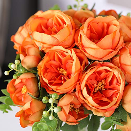 Nubry Artificial Flowers 2 Bunches Fake Peony Silk Flowers Arrangements With Eucalyptus Leaves Faux Realistic Bouquet For Wedding Decoration (Orange) #TOP4