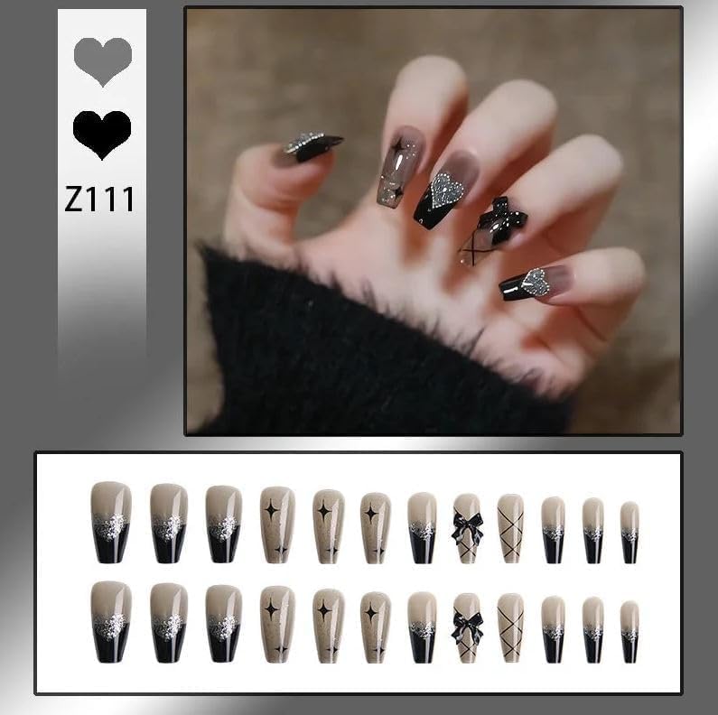 Image of ZOONA 24PCS Everlasting French Nails Artificial Nails Art Set| Lightweight & Long Lasting| Easy To Use| Quick Fix For Festivals & Special Occasions (z1111)
