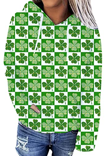 Image of Women's St. Patrick's Day Hoodie Sweatshirts Irish Stylish Shamrock Clover Print Casual Pullover Tops