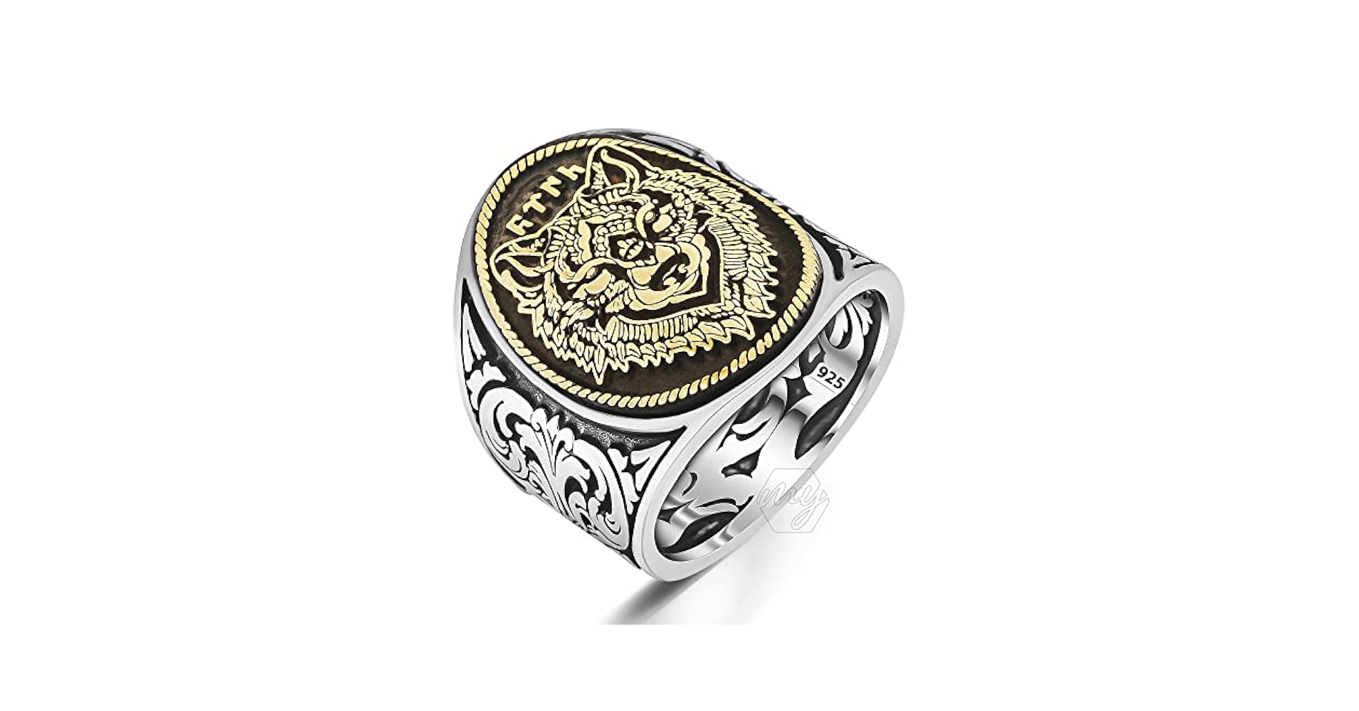 925 Sterling Silver Gokturk Gray Wolf Turkish Men's Ring
