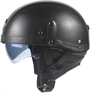 DONFAMDS 1PC Vintage Half Helmet Durable PU Leather Outdoor Safety Helmet for Motorcycle Riders Retro Black Design Essenti...