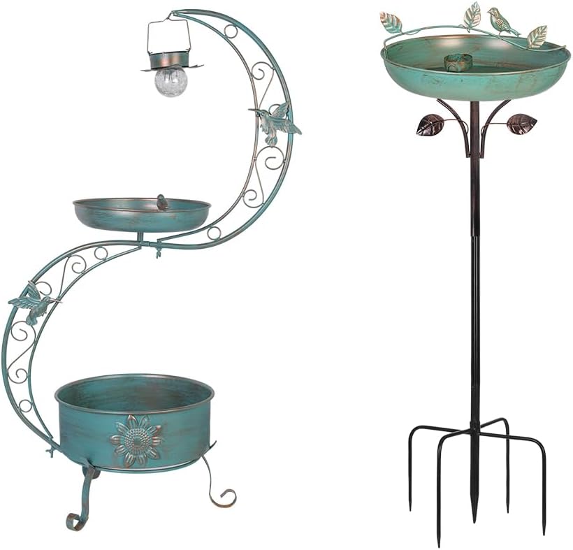 DREAMSOUL 36" Bird Bath with Flower Planter Pedestal + 5 Prongs Base Bird Bath with Metal Stake, for Garden Patio Yard Decoration