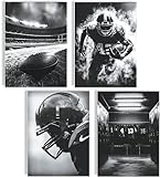Lot de posters de football américain - Tableau mural - Art sportif - Noir et blanc - Stade joueur de stade - Casque - Vestiaire - Décoration murale pour salon, bureau