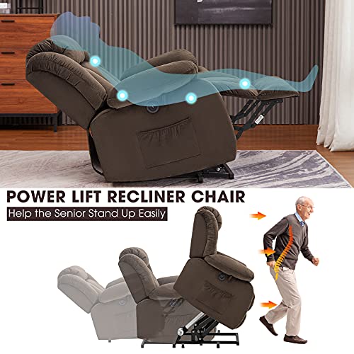 Cdcasa Electric Power Lift Recliner Chair With Massage And Heat For Elderly, Reclining Chairs For Seniors, 3 Positions, Side Pocket, Usb Port, Plush Fabric, Brown #TOP2