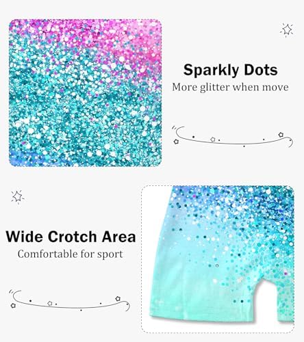 Kinberr Leotards for Girls Gymnastics Kids Pink Blue Biketards Sparkly Bling Sleeveless Athletic Bodysuits with Shorts Size 5-6 - 2