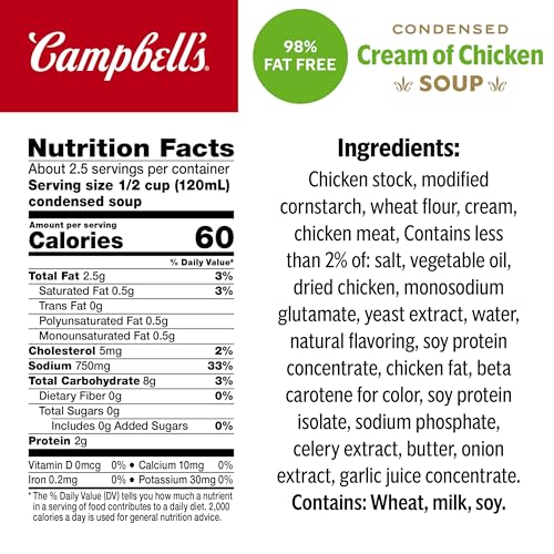Image of Campbell's Condensed 98% Fat Free Cream of Chicken Soup, 10.5 Ounce Can (Pack of 4)