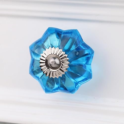 Miniatura 9 de Indian Shelf Paquete de 6 pomos para cajones de tocador, pomos de flores de caléndula para guardería tiradores transparentes para dormitorio,