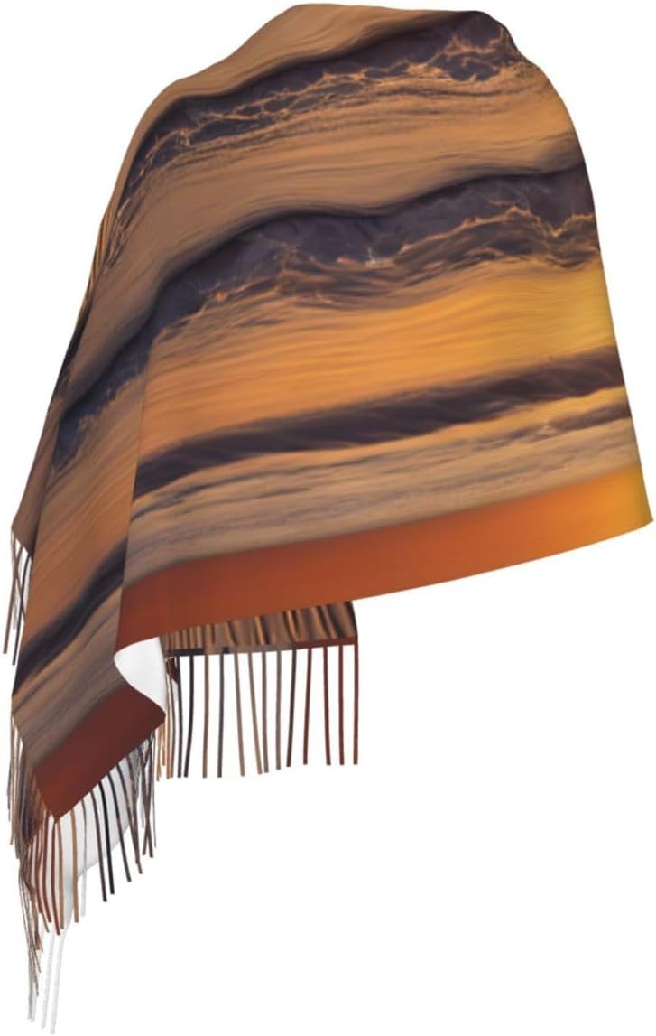 (Sunset beach) Women's Soft Warm Scarf Large Plush Shawl Wrap with Fringe Fashion Winter Scarves for Cold Weather
