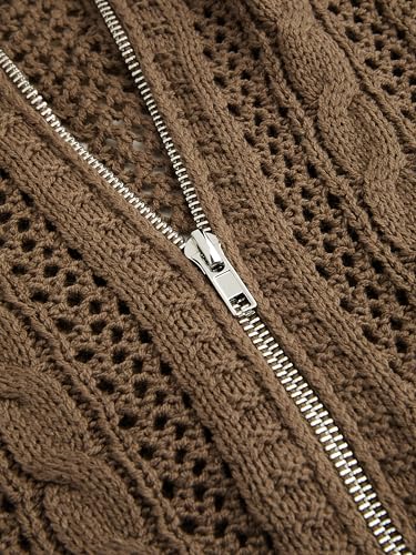 Image of CIDER Women's Zip Up Hoodie Crop Top Hollow Out Knitted Long Sleeve Cardigan Jacket Sweatshirt