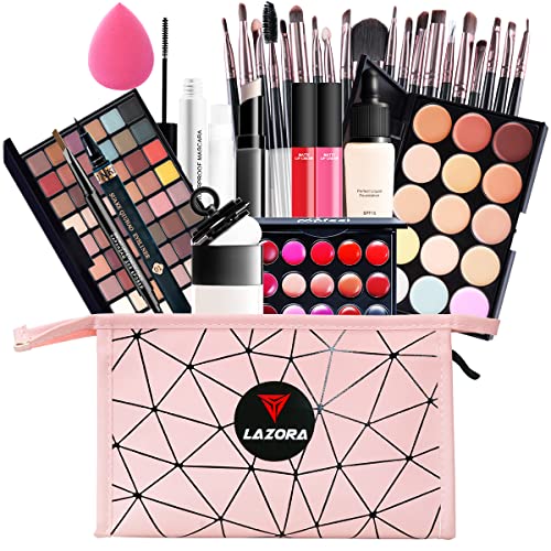 All In One Makeup Kit For Girls Include Eyeshadow Cosmetic Brush Concealer Lipstick Lip Gloss Concealer Stick Mascara Eyeliner Eyebrow Pencil Lip Balm Powder Puff Loose Powder-Makeup Set #TOP20