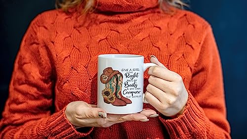 Cowgirl Give a Girl the Right Pair of Boots and She Can Conquer the World 11 Ounces Ceramic Mug Cup,Girl Power Coffee Tea Mug Cup,Gifts for Teen Girls Cowgirls - Image 3