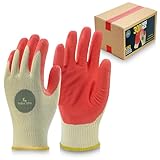 PROGEAR SAFETY 300 pares de guantes de trabajo recubiertos de látex de palma roja, carcasa de algodón/poliéster, artesanía coreana