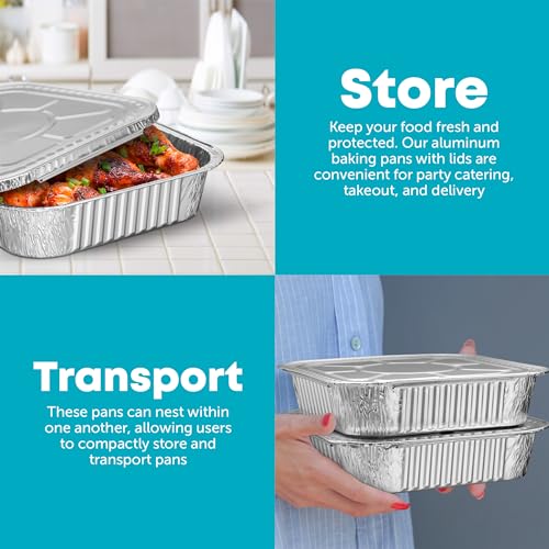 Image of 8x8 Disposable Aluminum Pans With Lids - 20 Pack Foil Pans For Cooking, Baking Cakes, Roasting & Homemade Breads - Disposable Food Containers With Foil Lids